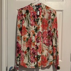 Express Floral Blouse with Pink and Green Accents